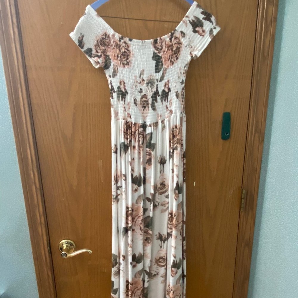 White sundress with pink flowers